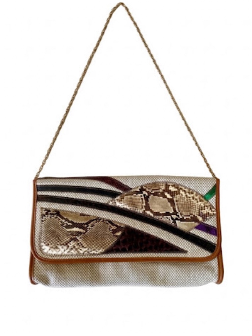 Vintage Margolin Chain Strap Embossed Flap Shoulder Bag Purse